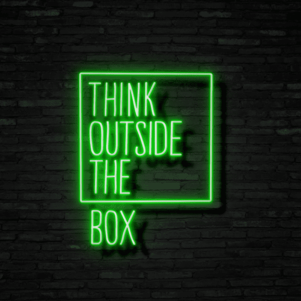 think outside the box neon sign